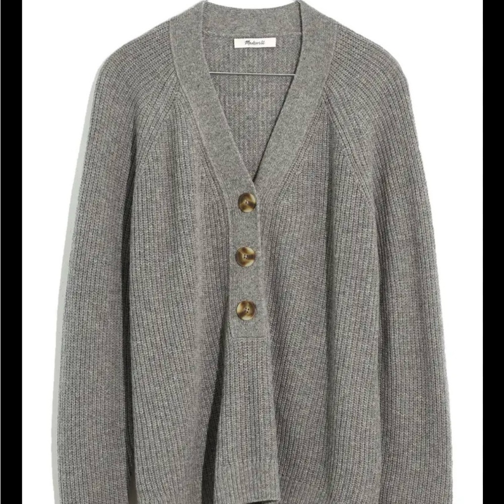 Madewell Gray Ribbed Cardigan with Button Detail